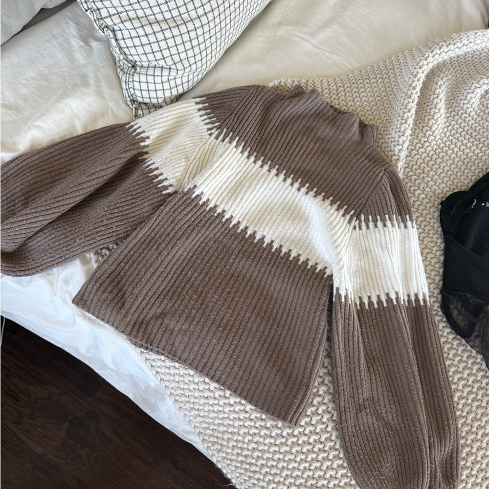 Brown and White Women's Sweater